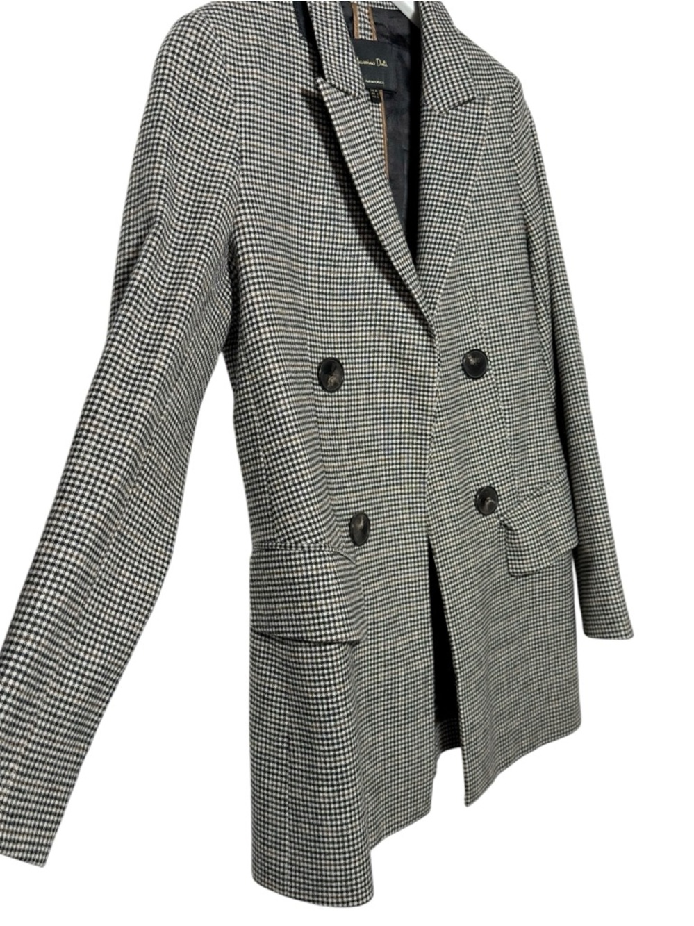 Massimo Dutti Houndstooth Wool Blend Open Front Double Breasted Blazer‎ Size 4 - Picture 6 of 10